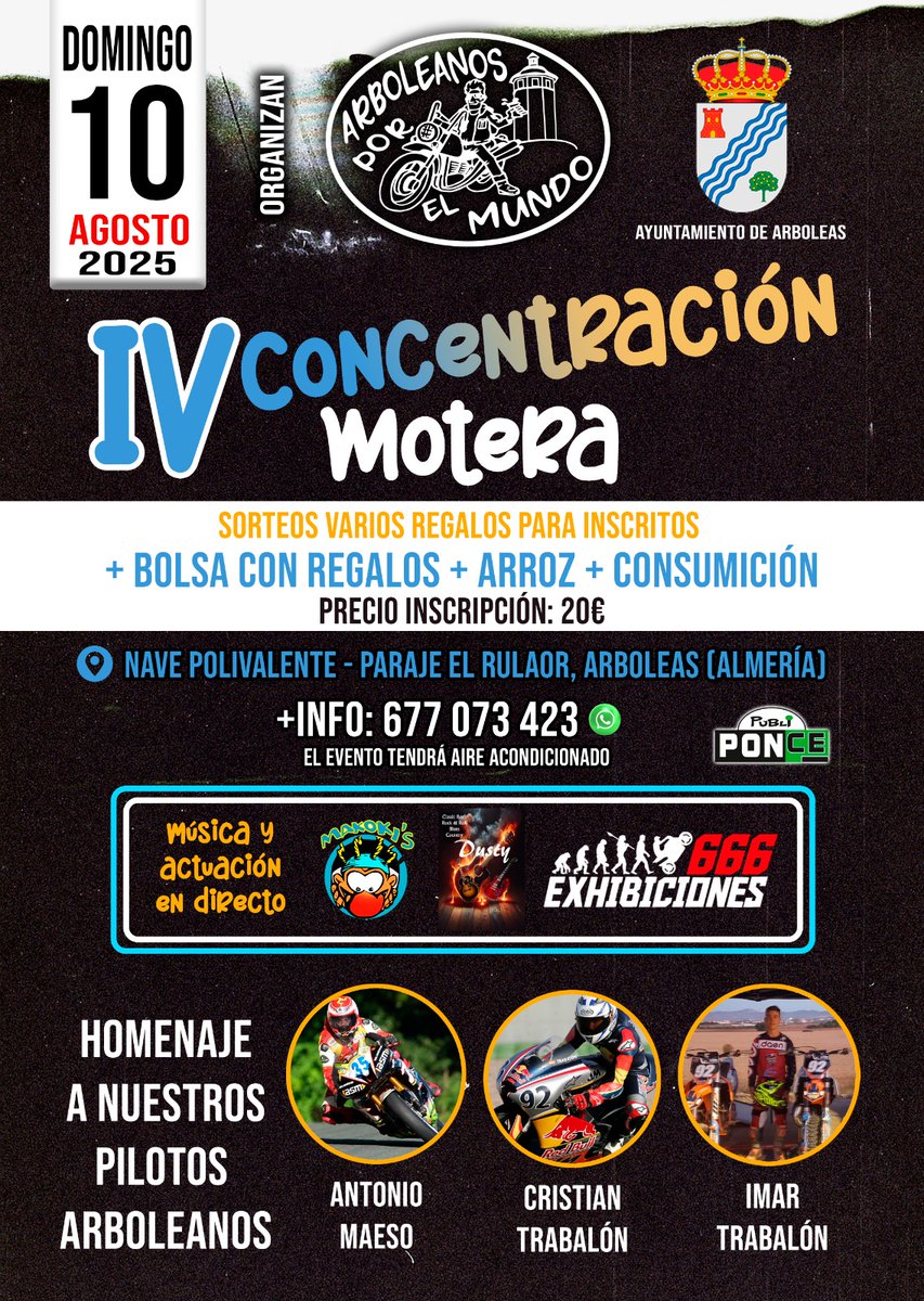 maeso34's tweet image. El domingo 10 de agosto en Arboleas (Almería) , reunión, ruta y comida motera a la que asistiré con mi moto gracias a la generosidad de mis paisanos. Aire acondicionado para la comida a las 14h, ruta matinal a las 11.30 por la comarca y llegada e inscripciones a partir de las 10