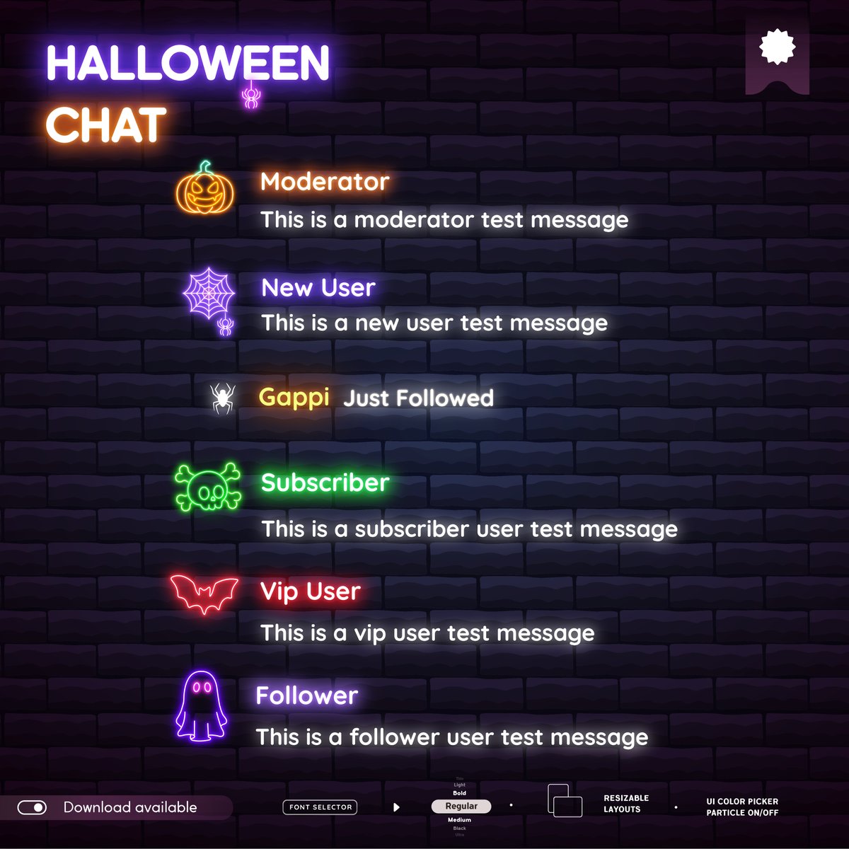 Sanjidaart's tweet image. 🎃 Interest Check 🎃
🕸️ Halloween Chat Widget 👻🕯️
 spooky ✦ neon ✦ fully customizable
adjustable colors, font, alert style &amp;amp; more 🦇
drop a 🖤 if you&apos;re interested... 
Will be available on our etsy shop @HanaYoriStudio 
#chatwidget #SpookySeason #HalloweenTwitch…
