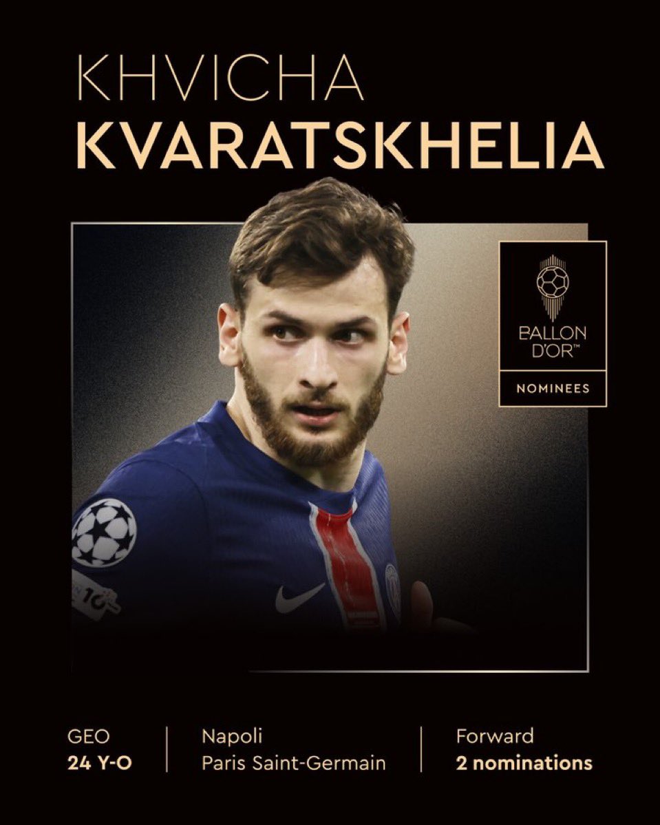 #BallonDor : 𝗞𝗛𝗩𝗜𝗖𝗛𝗔 𝗞𝗩𝗔𝗥𝗔𝗧𝗦𝗞𝗛𝗘𝗟𝗜𝗔 𝗘𝗦𝗧 𝗡𝗢𝗠𝗠𝗘́ 𝗣𝗢𝗨𝗥 𝗟𝗘 𝗕𝗔𝗟𝗟𝗢𝗡 𝗗'𝗢𝗥 𝟮𝟬𝟮𝟱 !

▪️: TOP 10 ?