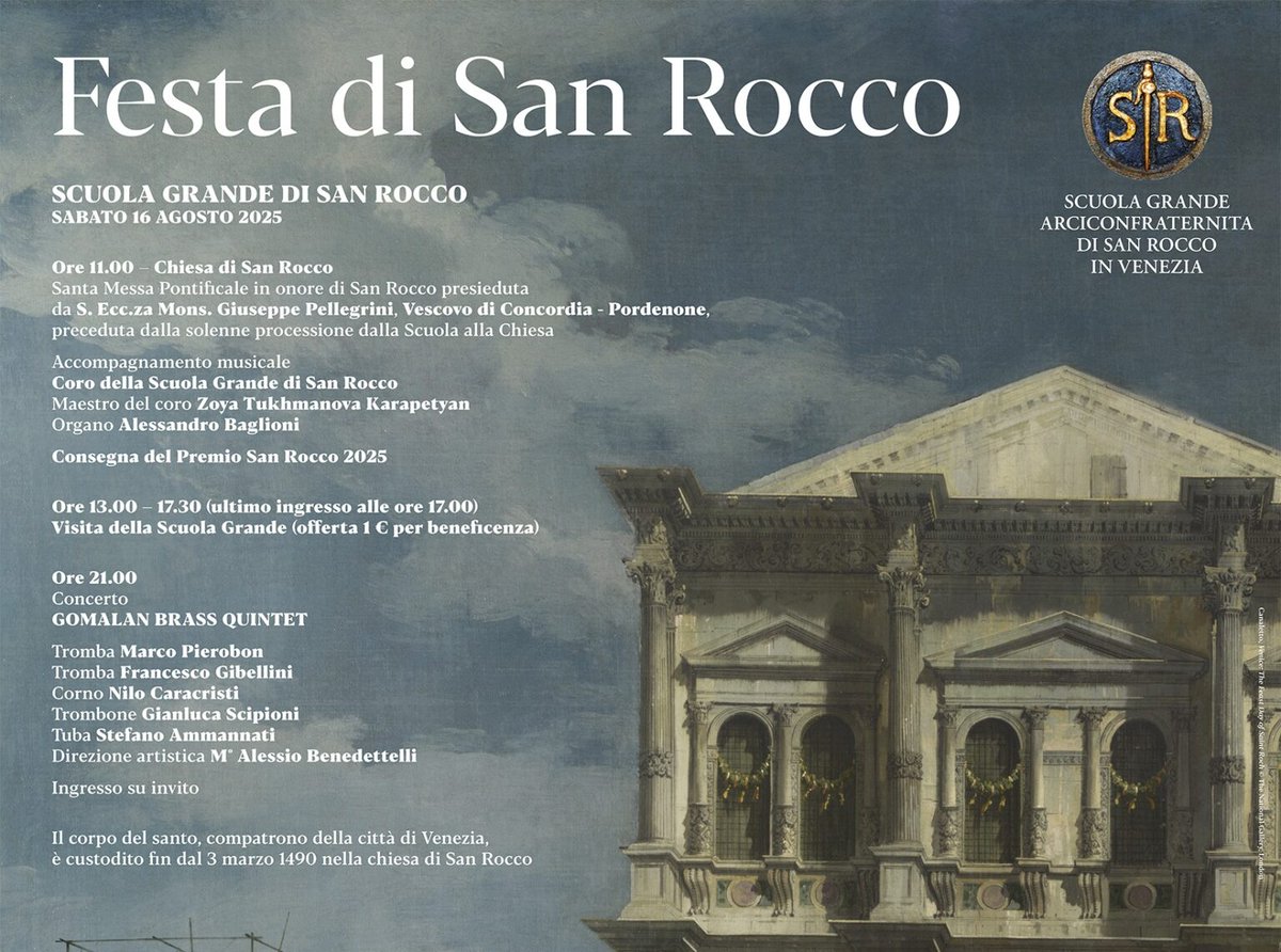 Scopri il programma dettagliato della Festa di San Rocco 2025 sul sito ufficiale della Scuola Grande di San Rocco: scuolagrandesanrocco.org/home/