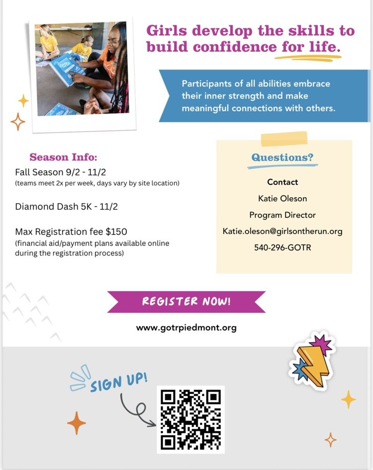 Here’s an opportunity to join girls developing the skills to build confidence for life 💪🏽 

Registration forthcoming for Girls on the Run Mountain Mover! 

🎀👧🏻👧🏽👧🏼🎀
