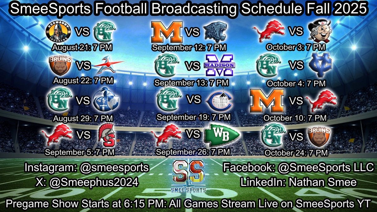 It is almost time for the high school football season to kick off, and Northeast Ohio is already buzzing with excitement. This year, we have 12 live broadcasts scheduled (that will all stream live on the SmeeSports YouTube Channel) across 9 game weeks