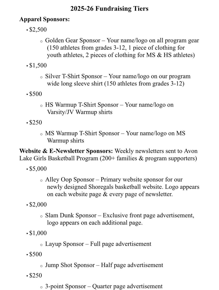 We are now accepting sponsors for our 2025-26 season! Businesses or individuals, reach out today!