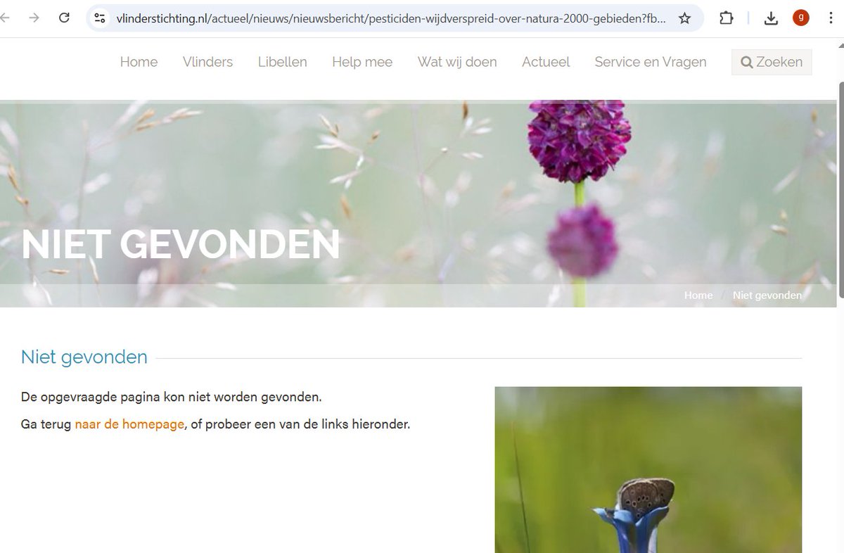 En het rapport van de Vlinderstichting over de pesticiden in N2000-gebieden is off line....  Terecht!