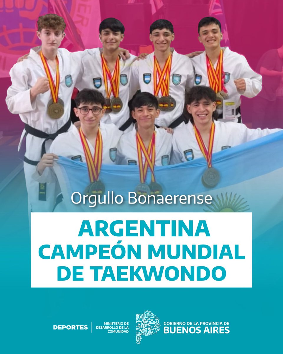 #OrgulloBonaerense 🇦🇷

🥋|🏆 La selección Argentina ganó el primer puesto en el Mundial de Taekwondo ITF en #Barcelona 

🥳 ¡Felicitaciones a todo el equipo!