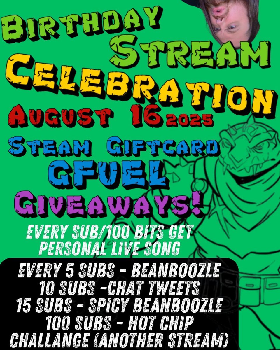 Birthday Celebration Stream!
Lvling up to 37!
Saturday, August 16, 2025
7:30pmEST
twitch.tv/turtlepizzapow…

I'll be giving away <a href="/GFuelEnergy/">G FUEL®</a>  gift cards and Steam gift cards during the stream at different times!
