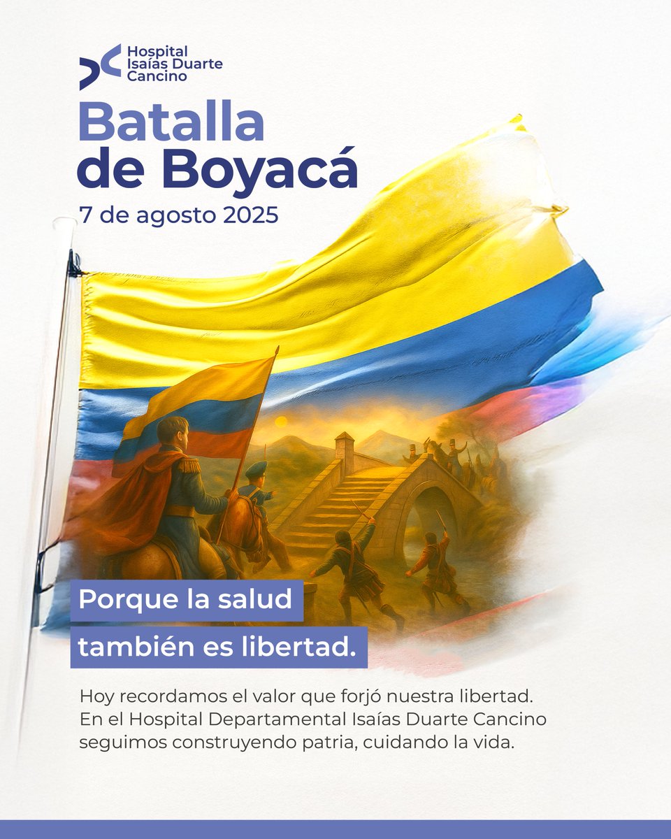🇨🇴 En el Hospital Isaías Duarte Cancino conmemoramos el 7 de agosto como símbolo de libertad y compromiso con nuestra nación.

💙 ¡Seguimos cuidando la vida con el mismo valor que nos dio la independencia! #BatallaDeBoyacá #7DeAgosto #SomosHIDC