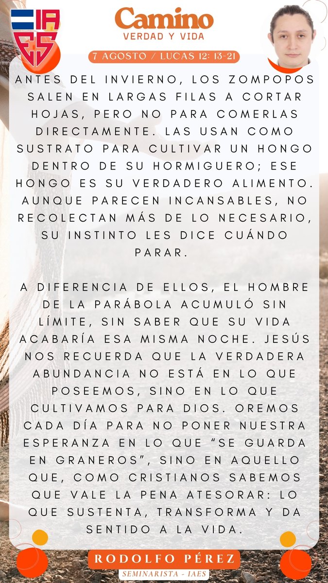 📖 “No acumulen riquezas para sí, sino háganse ricos ante Dios.” (Lucas 12:21)
Hoy en #CaminoVerdadYVida reflexionamos con Rodolfo Pérez sobre lo que verdaderamente vale en esta vida 🙌💛

👉 ¿Dónde estás poniendo tu confianza?

#IAES #MisiónQueTransforma #Lucas12