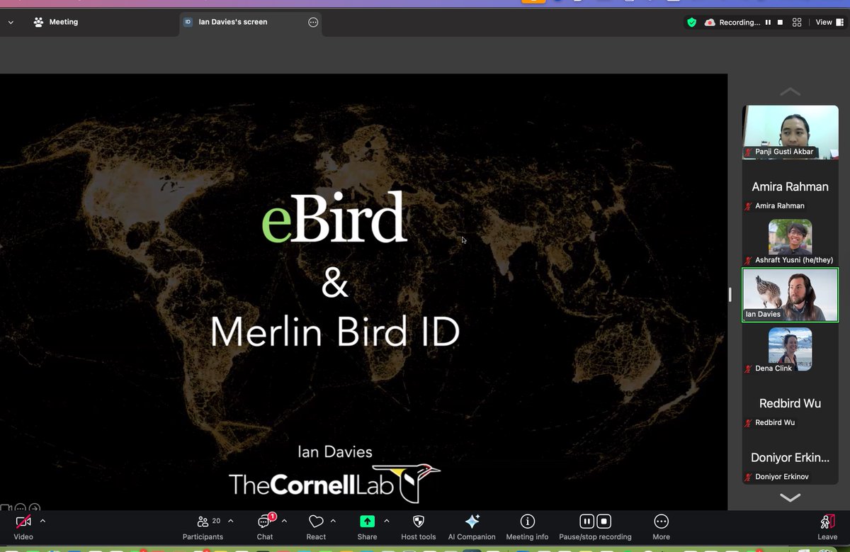 Had an insightful session with Ian Davies from <a href="/Team_eBird/">eBird</a> during our #LEAFA session tonight. He shared  valuable thoughts on how eBirds &amp; <a href="/MerlinBirdID/">Merlin Bird ID</a> can support bird conservation, especially through acoustic monitoring in the EAAF #eBird #MerlinID #EAAF #BirdConservation