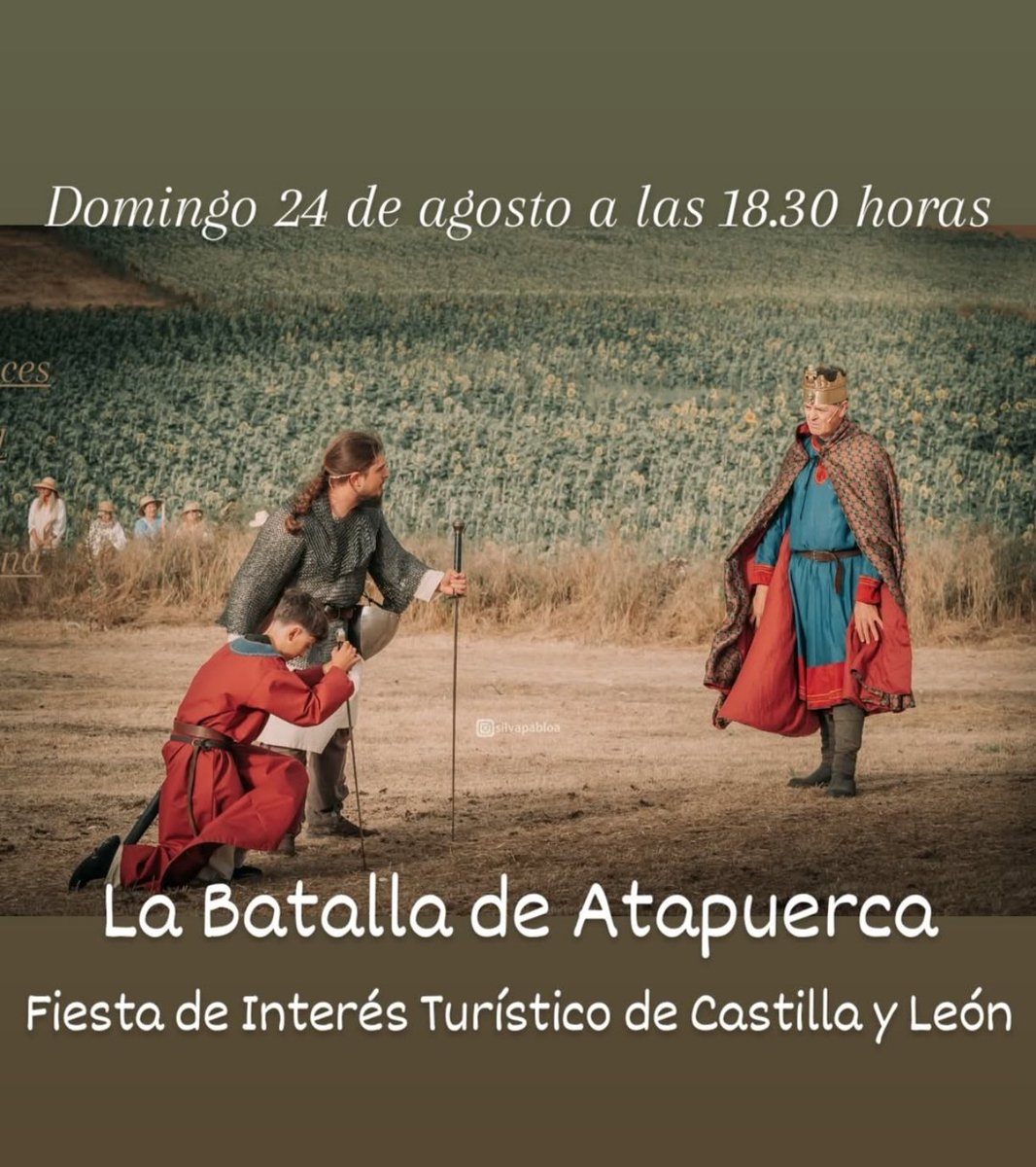 Diego Laínez y su hijo Rodrigo,  saludan al rey Fernando I, en la Representación Histórica de la #BatalladeAtapuerca, #FiestadeInterésTurístico de #CastillayLeón 

¡Ven a disfrutar de nuestra #historia el domingo 24 de agosto en #Atapuerca, #Burgos!

📷 SP fotografía