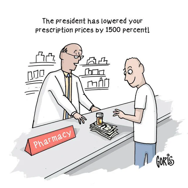 YourAnonNews's tweet image. Trump says he's reducing medicine by 1500%. Ok, so if we have a prescription that is $30 the pharmacy is going to be paying us $420 to take it.
Calculate the reduction amount: 1500% of $30 = (1500/100) * $30 = 15 * $30 = $450
Subtract the reduction from the original price: $30 -