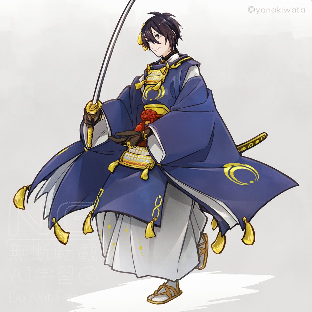 三日月宗近(刀剣乱舞) 「全身練習」|梁木わたのイラスト