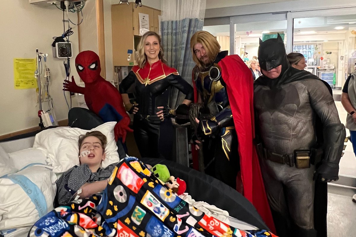 A heroic day at Mass General Brigham for Children! Yesterday, patients and staff got a special visit from <a href="/FANEXPOBoston/">FAN EXPO Boston</a> cosplayers, including Spider-Man, Batman, Thor and Captain Marvel. They posed for photos and showed off their best superhero moves.