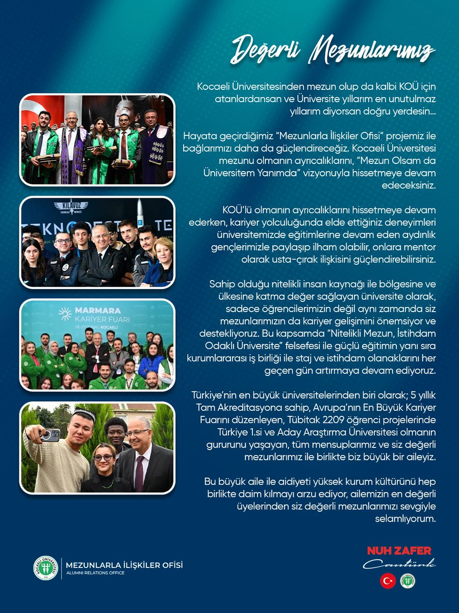 Değerli Mezunlarımız,

Rektörümüz Prof. Dr. Nuh Zafer CANTÜRK'ün sizlere mesajı var! 🎓🎓👩🏻‍🎓👨🏻‍🎓

.
.
.
.

#Kocaeli #kocaeliüniversitesi #koü #mezun #alumni

<a href="/kou92official/">Kocaeli Üniversitesi</a> <a href="/NuhZaferCanturk/">Prof. Dr. Nuh Zafer Cantürk</a>