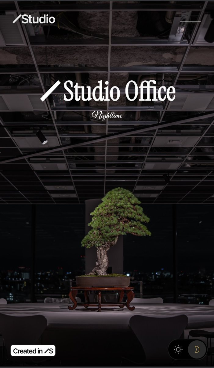 STUDIOのオフィス紹介サイト、ライトモードとダークモードで写真が切り替わるの素敵すぎー!!!