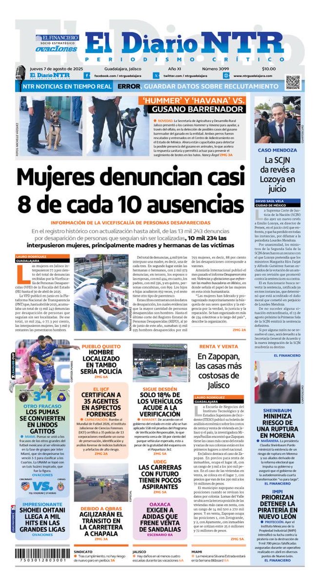 Sonia Serrano (@sonia_ssi) on Twitter photo Buenos días. En nuestra portada de hoy, casi 8 de cada diez denuncias por la desaparición de una persona las presentan mujeres. No hay duda, las mujeres son las principales buscadoras <a href="/laurorodriguez_/">Lauro Rodríguez</a> <a href="/NTRGuadalajara/">El Diario NTR Guadalajara</a> Buenos días. En nuestra portada de hoy, casi 8 de cada diez denuncias por la desaparición de una persona las presentan mujeres. No hay duda, las mujeres son las principales buscadoras <a href="/laurorodriguez_/">Lauro Rodríguez</a> <a href="/NTRGuadalajara/">El Diario NTR Guadalajara</a>