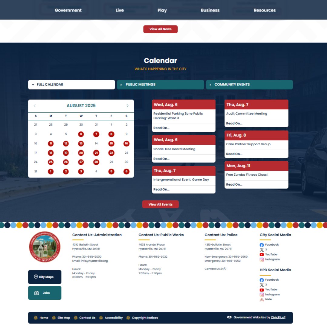 City of Hyattsville (@hyattsvillemd) on Twitter photo The City website has gotten a new look! Head over to Hyattsville.org and see the changes! There was a focus on improving user accessibility for everyone with a cleaner interface.
If you notice anything unusual on the new site, please email pio@hyattsville.org. Thank you! The City website has gotten a new look! Head over to Hyattsville.org and see the changes! There was a focus on improving user accessibility for everyone with a cleaner interface.
If you notice anything unusual on the new site, please email pio@hyattsville.org. Thank you!