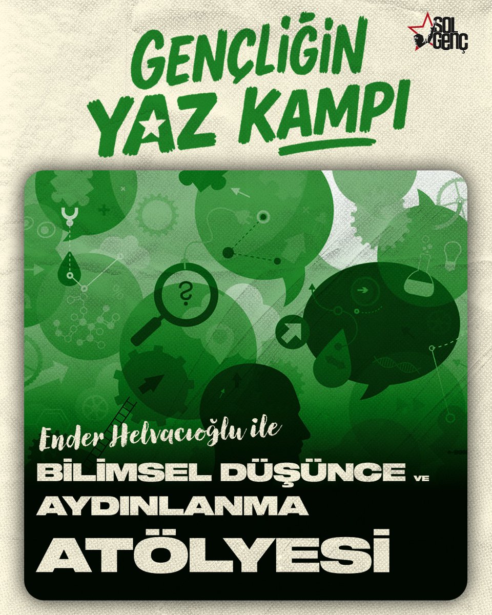⭐️ Hazırsanız başlıyoruz!

🏕️ Gençliğin Yaz Kampı seni bekliyor!

🚩 Toplumsal Hareketler Atölyesi
🖍 Kolaj &amp; Döviz Atölyesi
🧬 Bilimsel Düşünce ve Aydınlanma Atölyesi 

Bu yaz geleceğimizin rotasını birlikte çiziyoruz!

📎 Devamı gelecek...