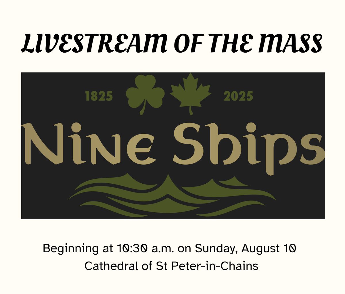 As well as our regular livestream of the Saturday Mass at Cathedral of Saint Peter-in-Chains, we will also be broadcasting the Robinson Centennial Mass on Sunday morning (August 10) at 10:30 a.m., to be celebrated by Bishop Miehm. tinyurl.com/mt8j8kn7