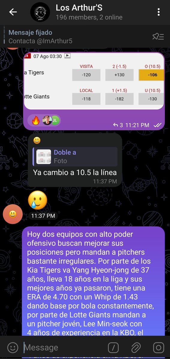 SoyElArthurF5's tweet photo. Buenos y verdes días, plantamos el 6-0 señoresss🔥

✅Tigers/Lotte O10.5 -106 

¿Hoy vamos por más, van a querer la del 7-0?😏 https://t.co/eZsJnvvtN4