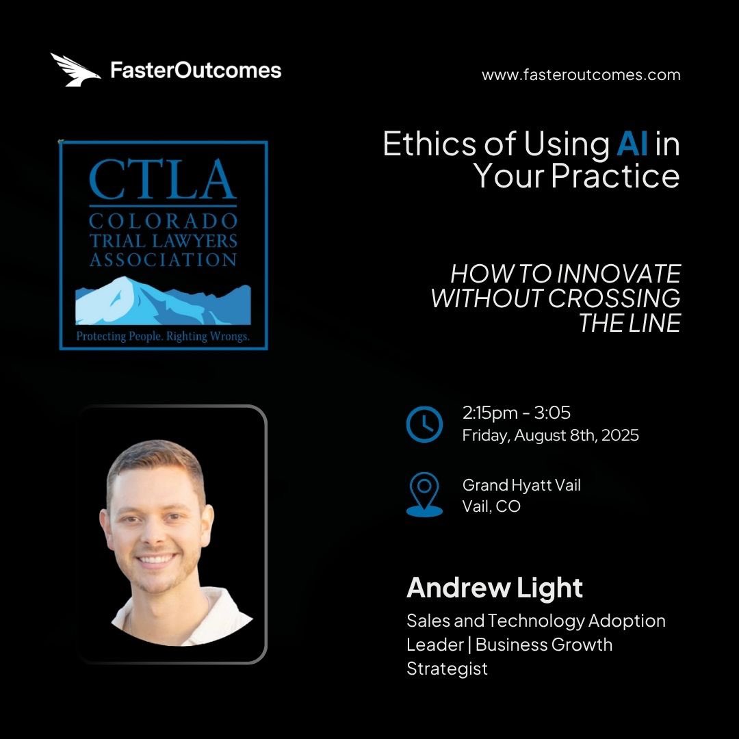 FasterOutcomes (@fasteroutcomes) on Twitter photo #CTLA Don’t miss Andrew’s session tomorrow on the ethics of using AI in your practice ⚖️ <a href="/_CTLA/">Colorado Trial Lawyers Association</a>
#LegalAI #EthicsInAI #TrialLawyers #CTLAAnnualMeeting #FasterOutcomes #CTLA Don’t miss Andrew’s session tomorrow on the ethics of using AI in your practice ⚖️ <a href="/_CTLA/">Colorado Trial Lawyers Association</a>
#LegalAI #EthicsInAI #TrialLawyers #CTLAAnnualMeeting #FasterOutcomes
