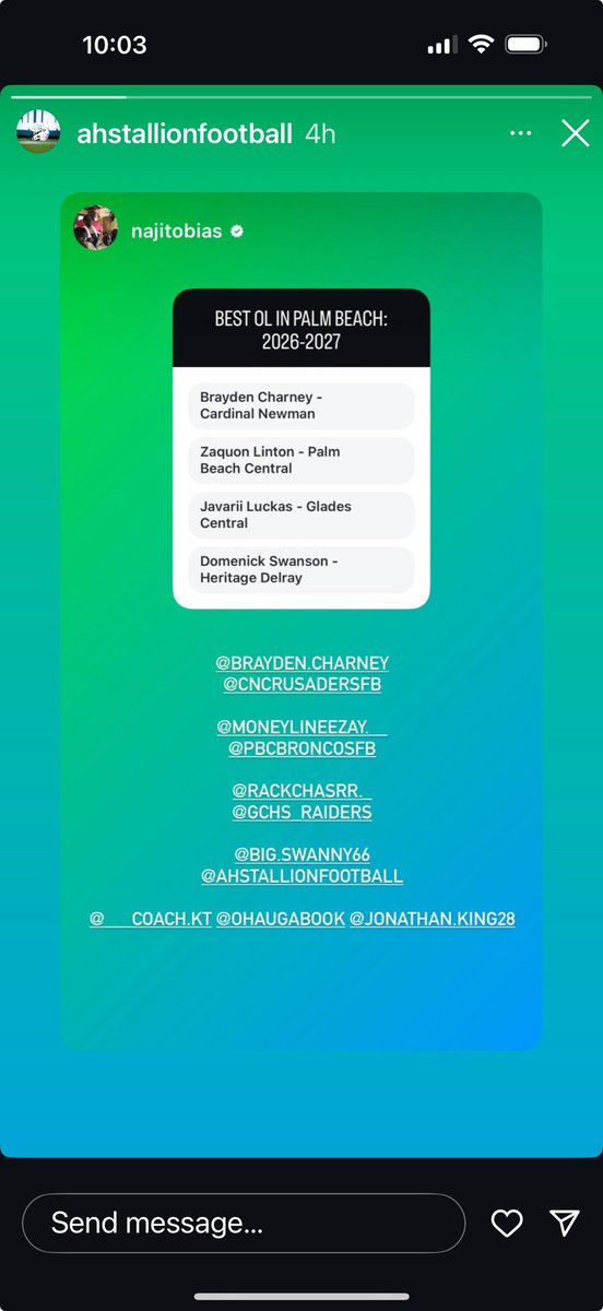 Shout out to <a href="/DomSwanson66/">Dom Swanson</a> for making top OL on Palm Beach