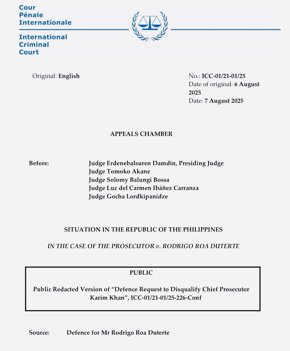 MJ Mondejar 🇵🇠(@mj__mondejar) on Twitter photo JUST IN: Duterte’s ICC counsel, Nicholas Kaufman, seeks to disqualify Chief Prosecutor Karim Khan over alleged conflict of interest.
Kaufman says Khan once represented drug war victims and failed to disclose it—compromising the probe’s fairness. | <a href="/smninews/">SMNI News</a> <a href="/DZAR1026/">DZAR 1026 SMNI Radio Manila</a> JUST IN: Duterte’s ICC counsel, Nicholas Kaufman, seeks to disqualify Chief Prosecutor Karim Khan over alleged conflict of interest.
Kaufman says Khan once represented drug war victims and failed to disclose it—compromising the probe’s fairness. | <a href="/smninews/">SMNI News</a> <a href="/DZAR1026/">DZAR 1026 SMNI Radio Manila</a>
