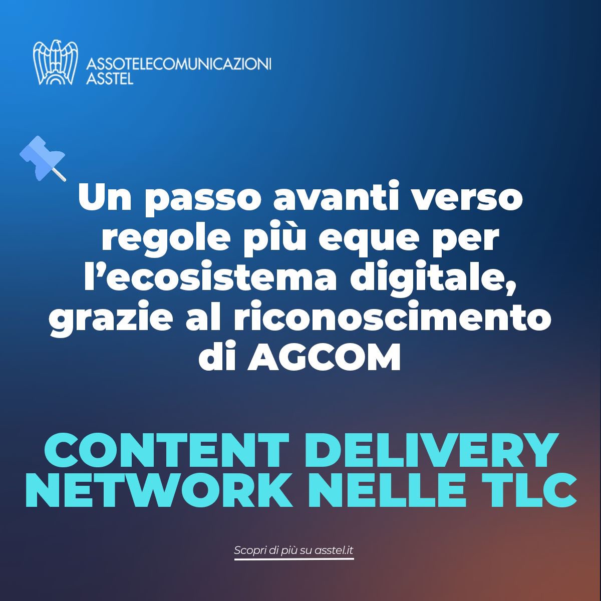 🔵 Bene il riconoscimento da parte di <a href="/AGCOMunica/">AGCOM</a> delle Content Delivery Network come parte della rete di comunicazione elettronica.
#Asstel accoglie una decisione che promuove regole più eque e riduce le asimmetrie tra operatori digitali.
📄 Leggi 👉🏻 asstel.it/bene-delibera-…