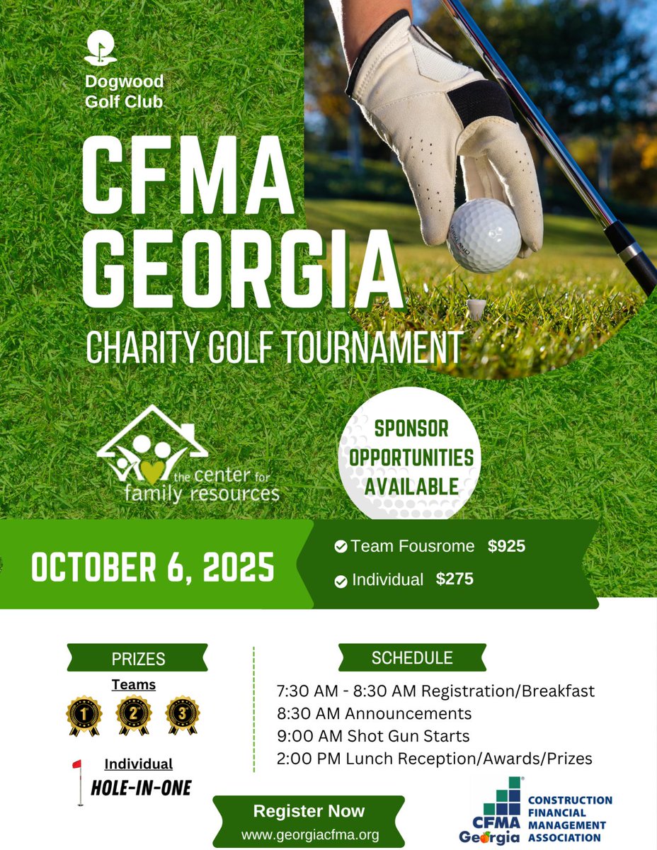 We’re thrilled to share that CFMA is hosting its annual Golf Tournament in support of The Center for Family Resources!
We’re deeply grateful for CFMA’s long-standing support. Visit TheCFR.org to learn more about us.
<a href="/dogwoodgolf/">Dogwood Golf Club</a>   <a href="/CFMA/">CFMA</a>