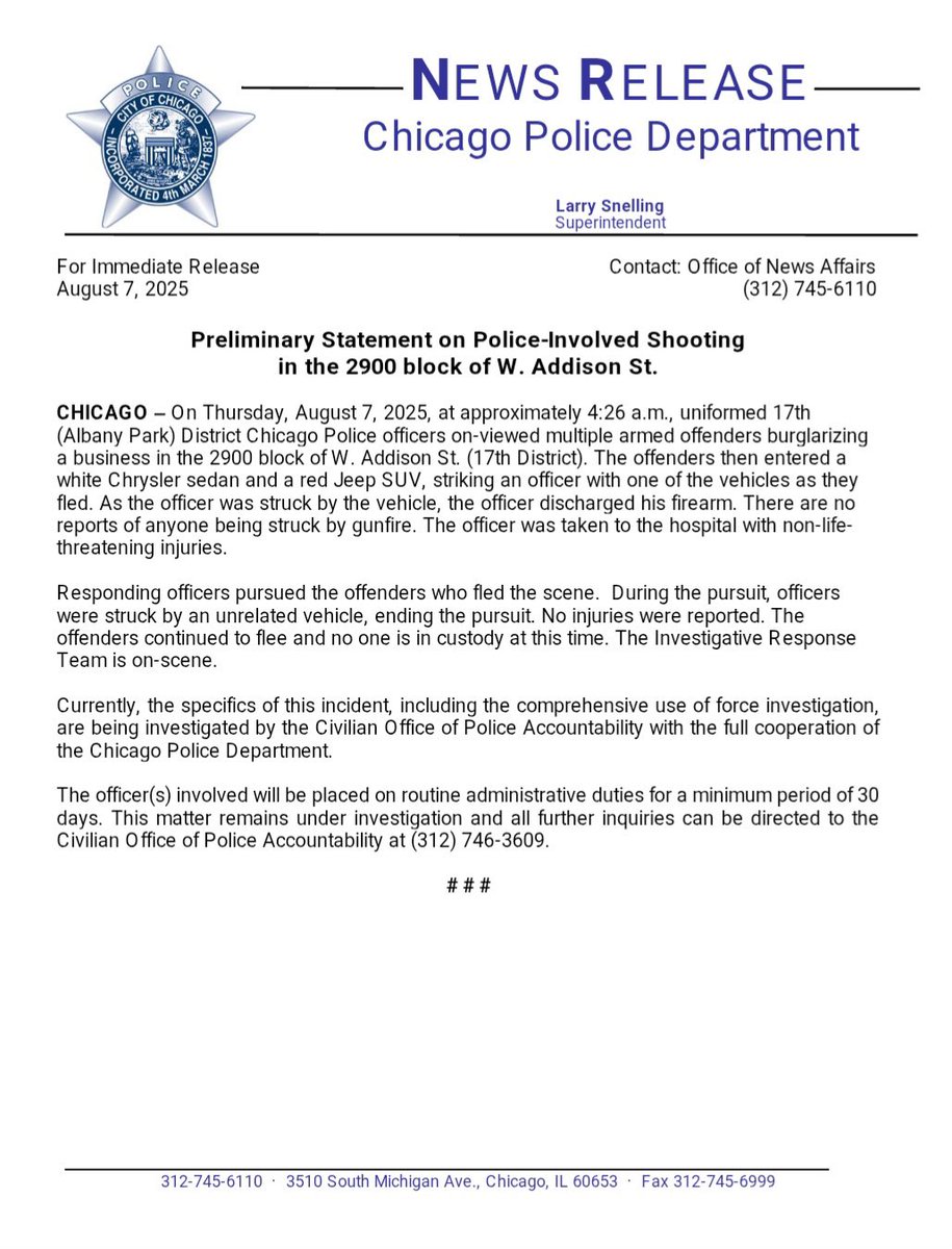Tom Ahern (@tahern_) on Twitter photo Preliminary Statement on Police-Involved Shooting in the 2900 block of W. Addison St. <a href="/ChicagoCAPS17/">17th District - Albany Park</a> <a href="/Area5Detectives/">Chicago Police Area 5 Detective Division</a> Investigative Response Team #ChicagoPolice Preliminary Statement on Police-Involved Shooting in the 2900 block of W. Addison St. <a href="/ChicagoCAPS17/">17th District - Albany Park</a> <a href="/Area5Detectives/">Chicago Police Area 5 Detective Division</a> Investigative Response Team #ChicagoPolice