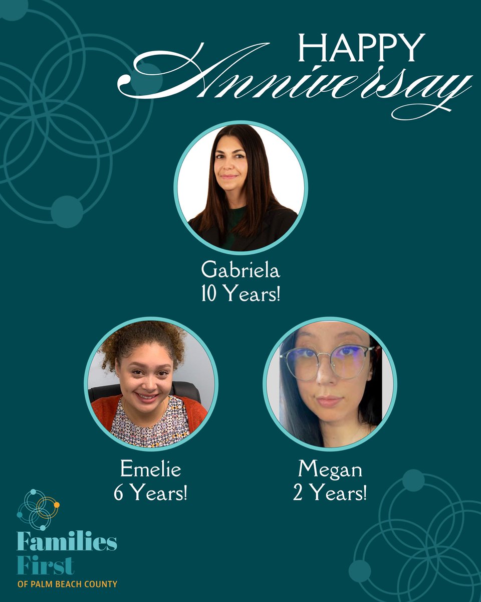 🎉 Let's celebrate these incredible women on their work anniversaries! 🥳 Your hard work and dedication truly shine; we appreciate everything you do. Thank you for being such a vital part of our team! Here’s to many more amazing years ahead! 🎊

#PalmBeachCounty #FamiliesFirst