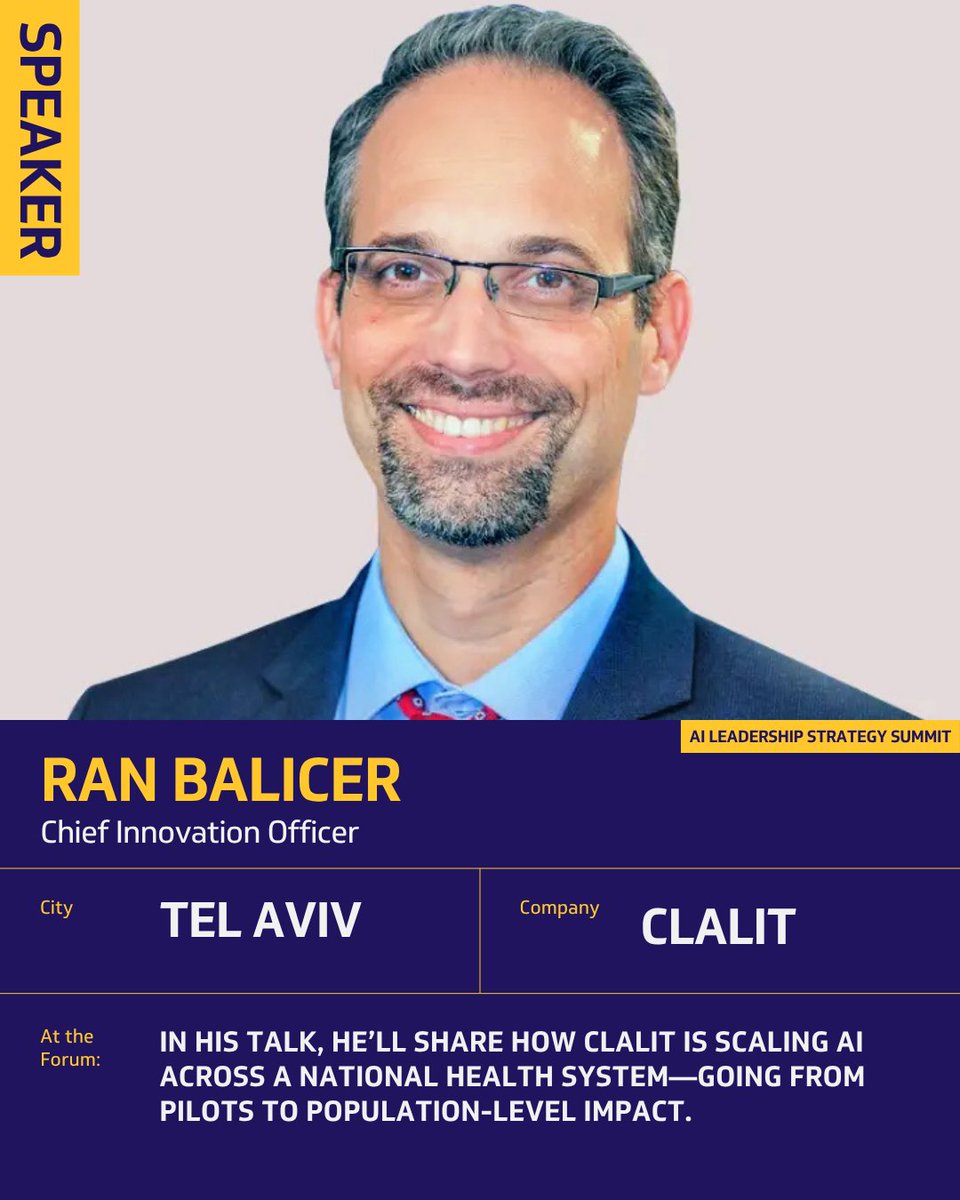 HIMSS's tweet photo. What does AI look like at the population level?

At the AI Leadership Strategy Summit this September, Dr. Ran Balicer will share how Israel’s largest health system is using predictive analytics and AI-enabled triage to drive innovation across an entire nation.

If you’re thinking at scale, this global perspective is one you won’t want to miss.
https://t.co/IXGuMHz2s3