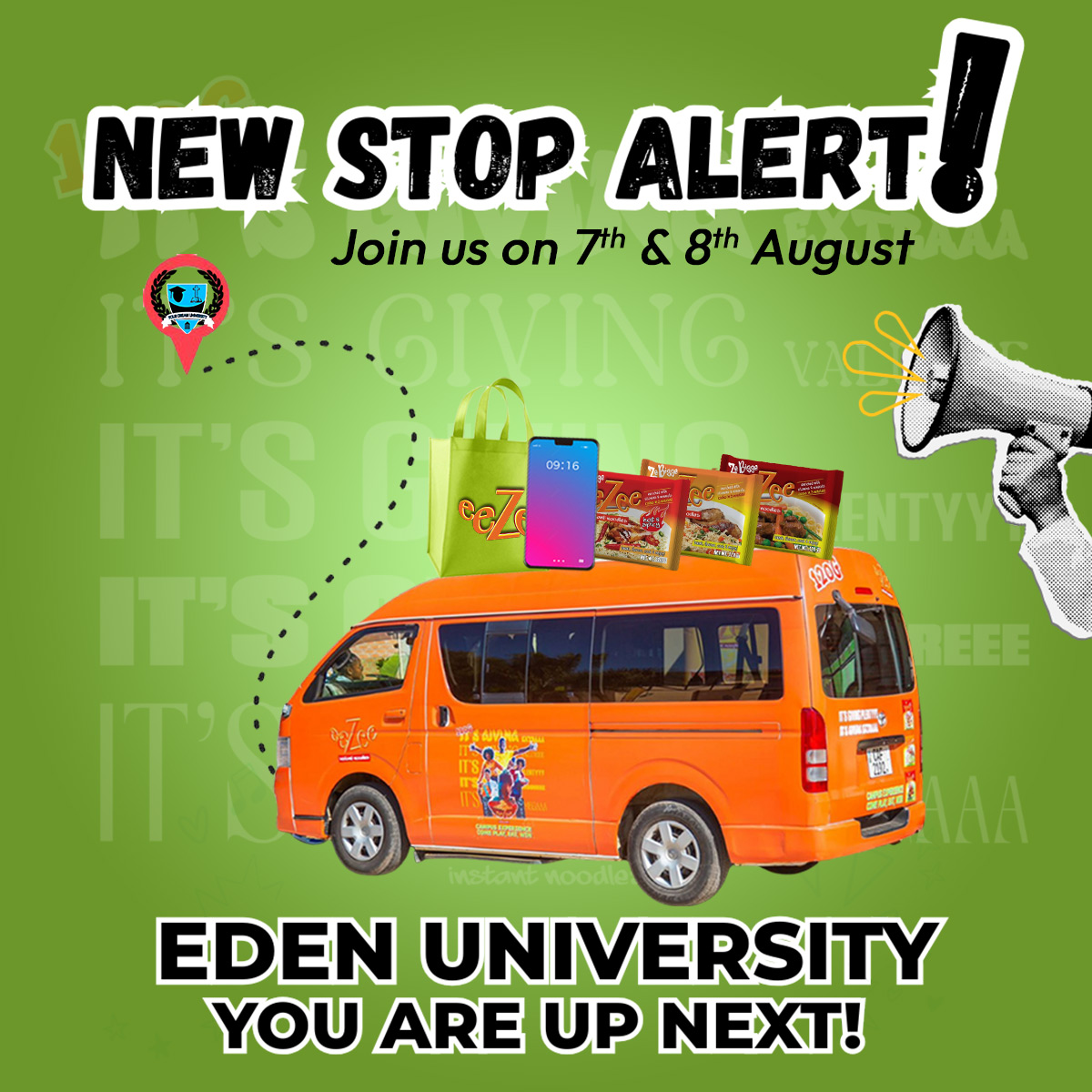 We are switching gears up a little and heading to Eden University  Barlastone Campus this Thursday and Friday. We are pulling up with the same Megaaa vibes and eeZee main character energy you know us for, with just a different stop on our campus tour.