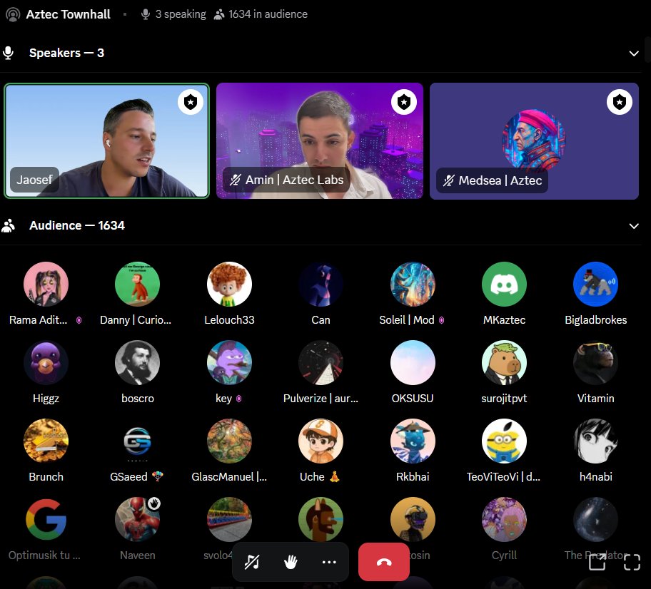 The <a href="/aztecnetwork/">Aztec</a> townhall meeting is currently going on. 

With almost 2000 participants in attendance, you don't want to be left out.
Get in now and don't miss out.
#gaztec