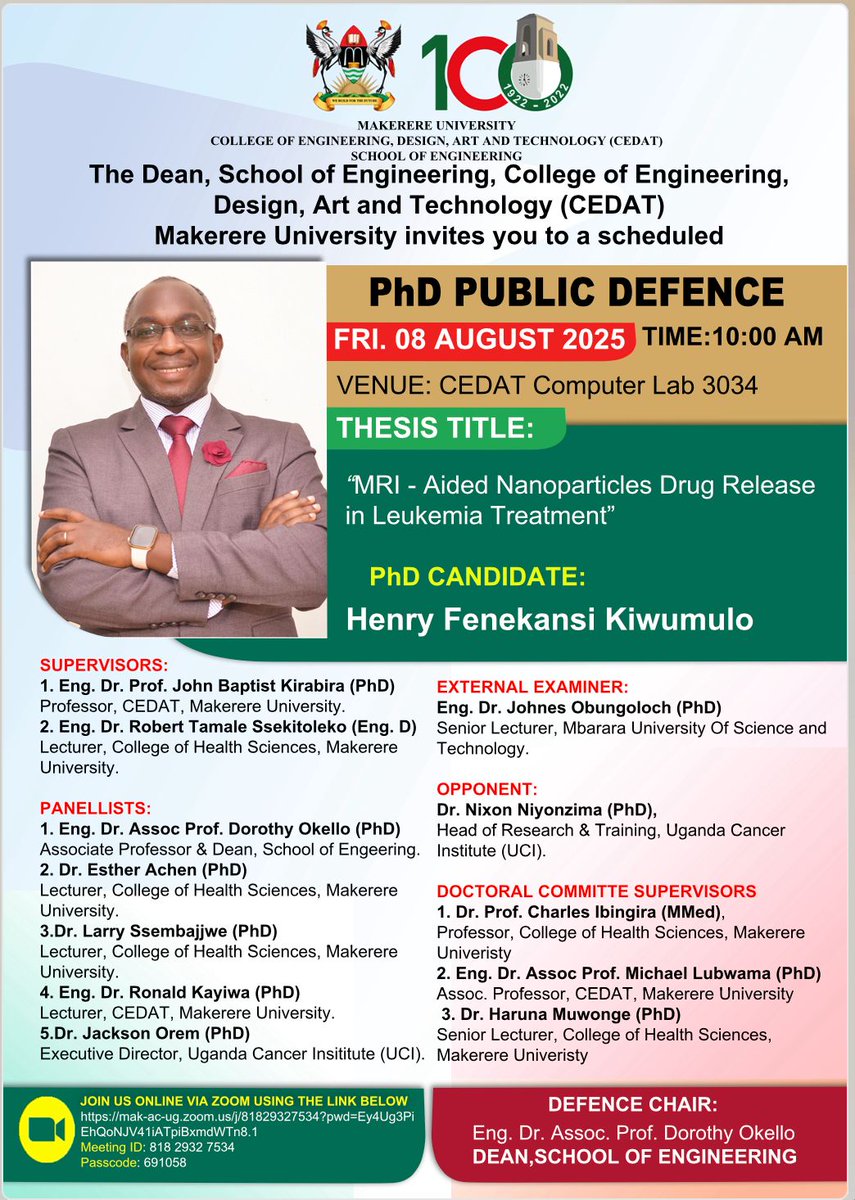 Makerere University CEDAT (@makcedat) on Twitter photo Join us for the PhD Public Defense of Mr. Kiwumulo Henry 🗓️ Friday, 8th Aug | 🕙 10:00 AM 📍 CEDAT Computer Lab 3034 & Online 🔗 Zoom: mak-ac-ug.zoom.us/j/81829327534 🔑 Passcode: 691058 Let’s support academic excellence at <a href="/MakerereCEDAT/">Makerere CEDAT</a>! Join us for the PhD Public Defense of Mr. Kiwumulo Henry 🗓️ Friday, 8th Aug | 🕙 10:00 AM 📍 CEDAT Computer Lab 3034 & Online 🔗 Zoom: mak-ac-ug.zoom.us/j/81829327534 🔑 Passcode: 691058 Let’s support academic excellence at <a href="/MakerereCEDAT/">Makerere CEDAT</a>!