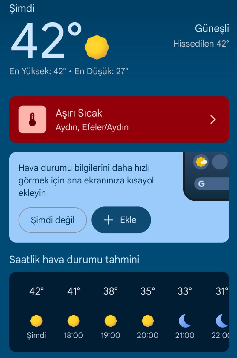 Saat 5 oldu hala 42 derece☀️
Allahım öbür dünyada bize biraz ayrıcalık tanınırsa çok sevinirim. Her iki cihanda da yanmak hiç hoş değil 😊

Konum tabiki Aydın 🙋‍♀️