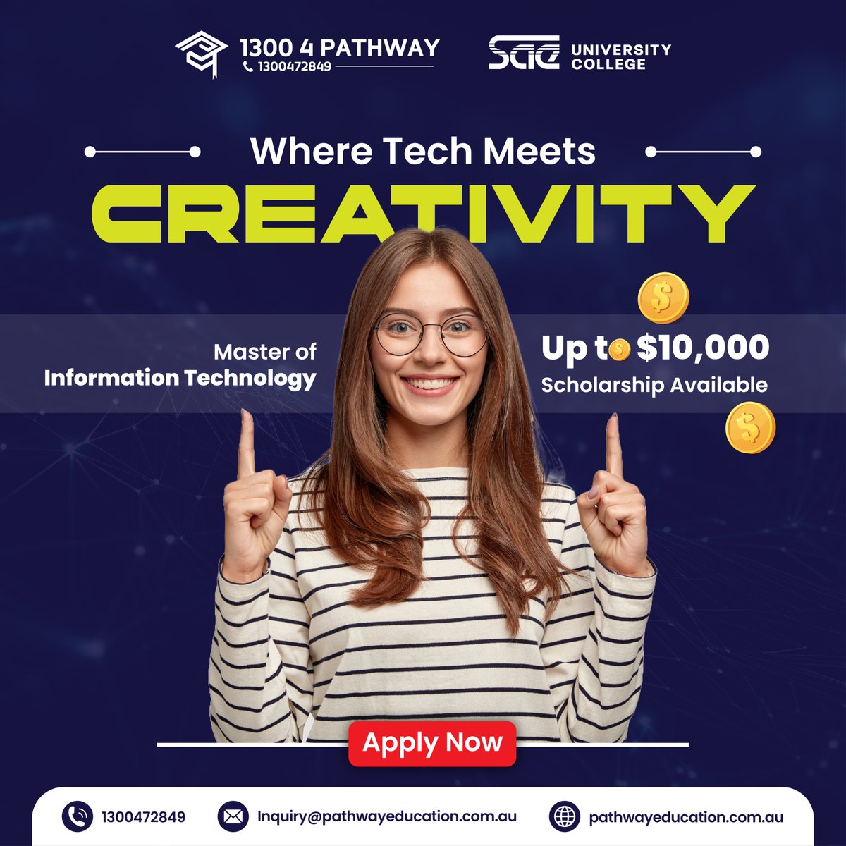pathway_edu_au's tweet image. 🤔Dreaming of a tech career that blends logic with creativity?

#MasterofInformationTechnology #Masters #IT #InformationTechnology #Admission #Scholarships #StudyinAustralia #Migrationexpert #Visaservices #Migration #migrationagent #migrationservices