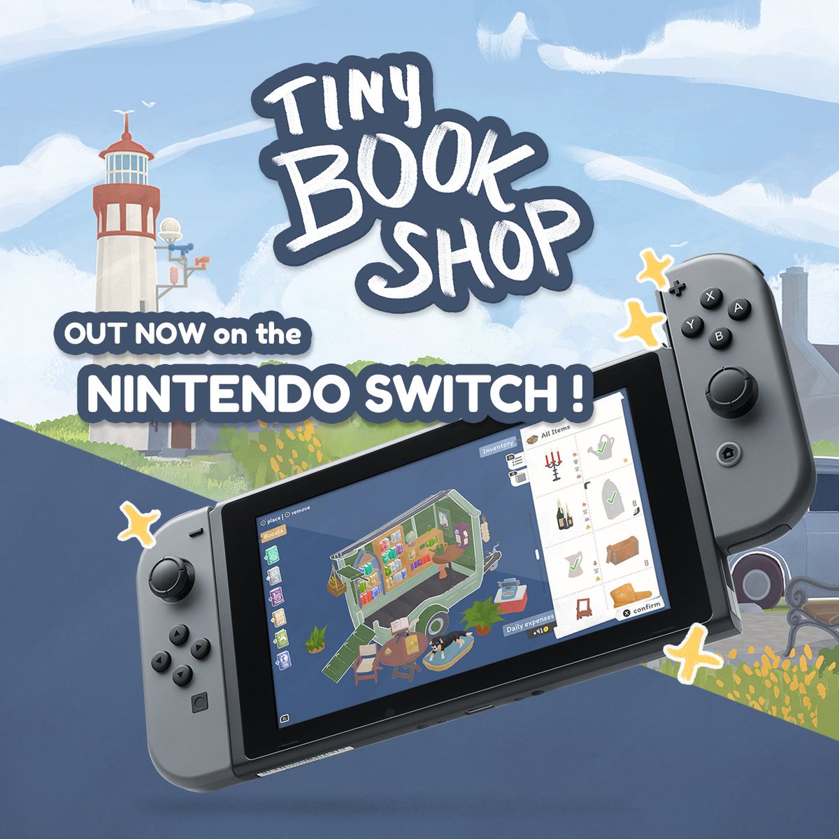 🎉 SURPRISE! 🎉
Tiny Bookshop is out on #NintendoSwitch RIGHT NOW!!! <a href="/IndieWorldNA/">Indie World</a>
It has been tough to keep this a secret from you all for so long, but now it’s official!!!
Open your very own mobile bookshop by the sea here:  nintendo.com/us/store/produ…