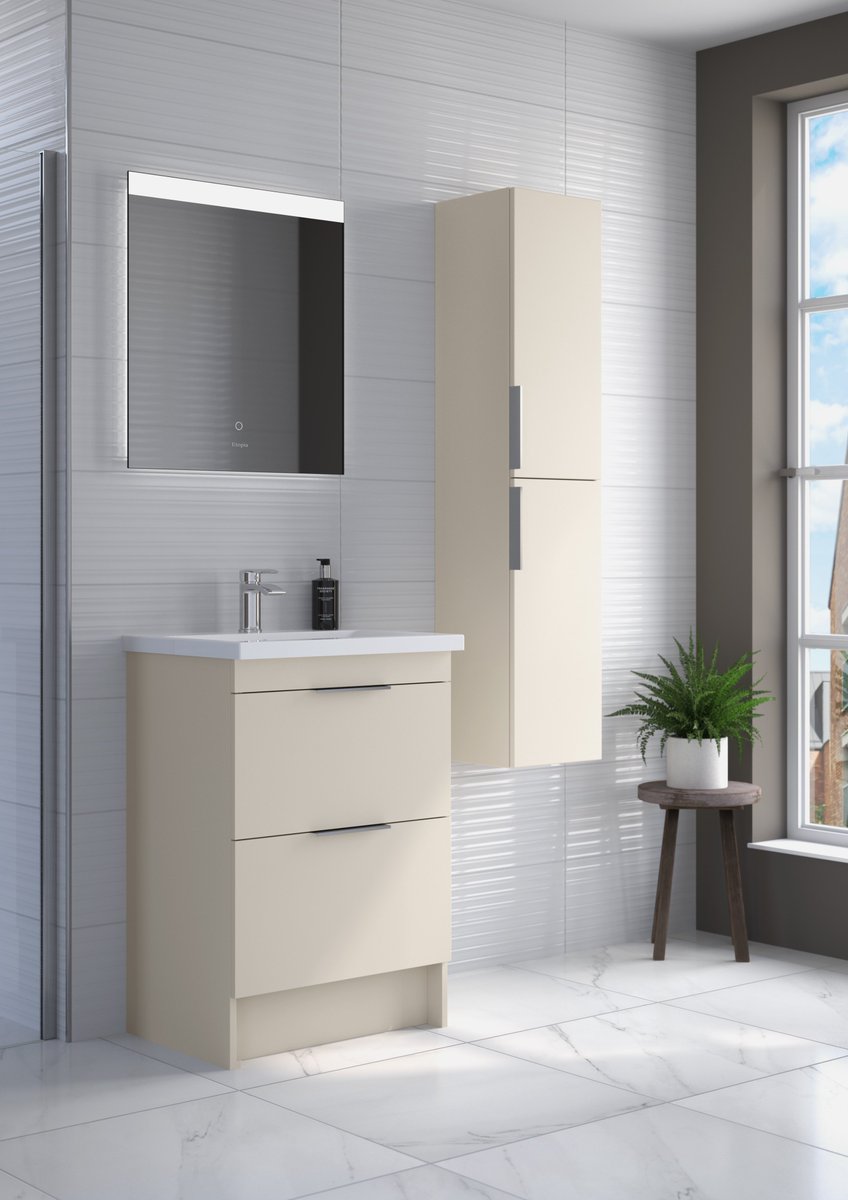 With Qube's 48-hour delivery service, your dream bathroom is closer than ever. Our extensive range of styles and finishes means you can find the perfect fit for your home, just like this freestanding double drawer unit in the new Sandy Ecru finish.