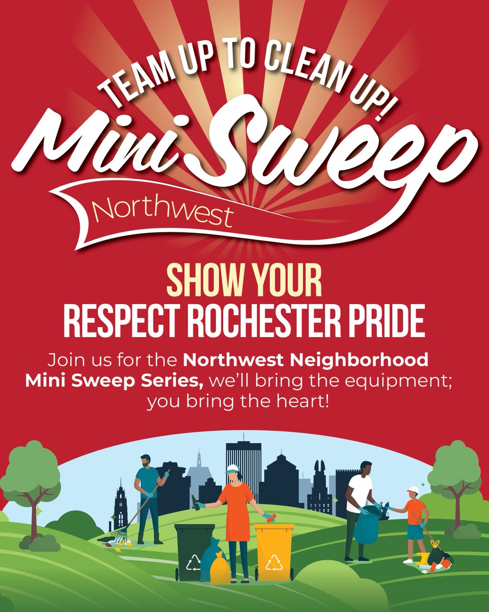 Northwest Mini Sweep tomorrow! Join us at Bianchi Park on Emerson Street from 12-3 p.m. for an afternoon community clean-up!

Learn more: cityofrochester.gov/minisweep