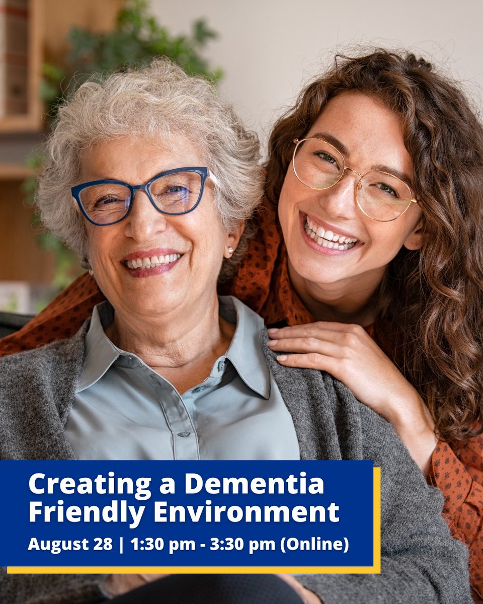 Join our upcoming webinar as we discuss ways to create a dementia friendly environment.

Register by calling us at 905-687-3914 or visit us online: alzheimer.ca/niagara/en/wha…

#AlzheimerNiagara #Alzheimer #Dementia #Education #DementiaFriendly
