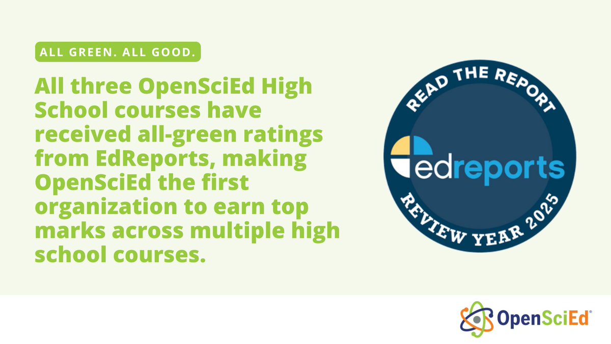 OpenSciEd (@openscied) on Twitter photo π¨ Big News π¨ All three of our #OpenSciEd High School courses received ALL-GREEN ratings from <a href="/EdReports/">EdReports.org</a> for quality, coherence, and usability! π«π
This achievement reflects years of dedication, collaboration, and innovation from an inspiring network of educators, researchers, π¨ Big News π¨ All three of our #OpenSciEd High School courses received ALL-GREEN ratings from <a href="/EdReports/">EdReports.org</a> for quality, coherence, and usability! π«π
This achievement reflects years of dedication, collaboration, and innovation from an inspiring network of educators, researchers,