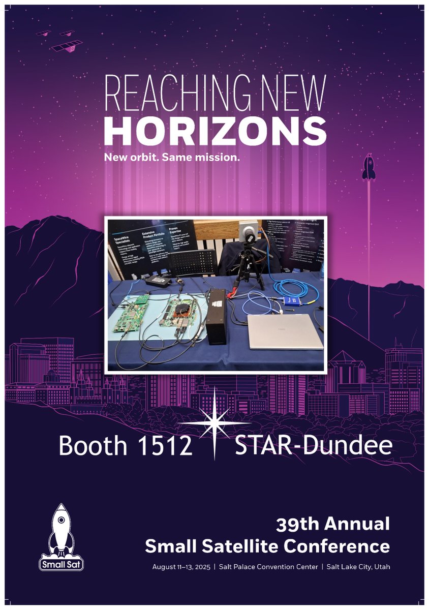 We’re heading to the first <a href="/SmallSat/">Small Satellite Conference</a> in Salt Lake City! #SmallSat2025 promises to be even bigger, and we have a larger booth, Booth 1512.
We’ll be demoing our #SpaceFibre Camera, incorporating both our SpaceFibre and #SpaceWire IP cores. Drop by and say hello!
#SpaceScotlandUtah
