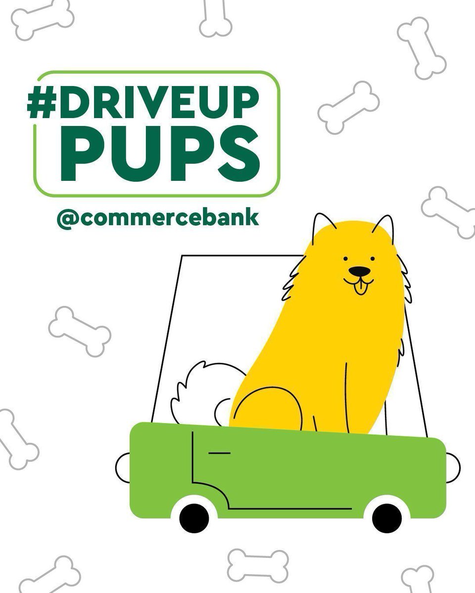 🐶 Your pup can help local charities!

We're teaming up with <a href="/CommerceBank/">Commerce Bank</a> for #DriveUpPups 💚
🚗 Visit a Commerce drive-thru
📸 Snap your dog w/ a free treat
📲 Post + tag <a href="/CommerceBank/">Commerce Bank</a> (and us!) w/ #DriveUpPups
They’ll donate $10 per post—up to $10K! 🐾