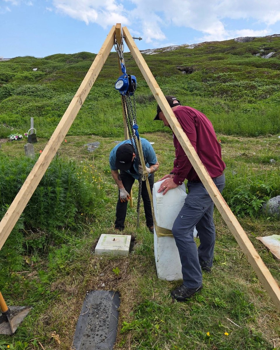 This summer, Robyn Lacy &amp; Ian Petty of Black Cat Cemetery Preservation restored 52 gravestones in Battle Harbour, including Mr. Victor Croucher’s, who was buried in 1918.

Hear the story at 13:39 on CBC's The Broadcast: bit.ly/3YfCyrY

📸: Black Cat Cemetery Preservation