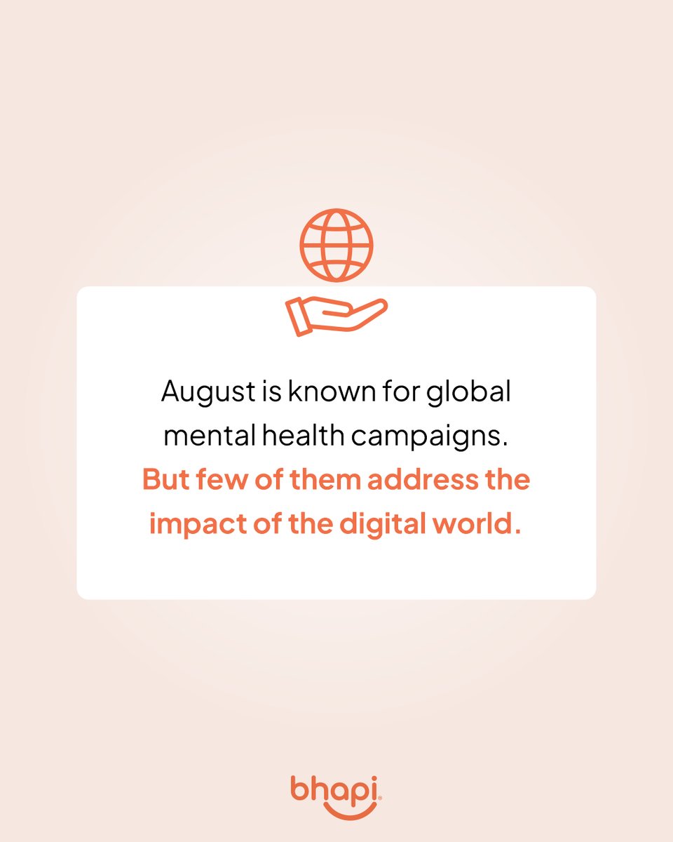 bhapi_io's tweet image. August can be the beginning of a new habit: talking about how the internet affects our emotional health—especially that of children and teenagers. Learn how to bring this conversation into your school and your home. Visit bhapi.com.
#DigitalWellbeing #Bhapi