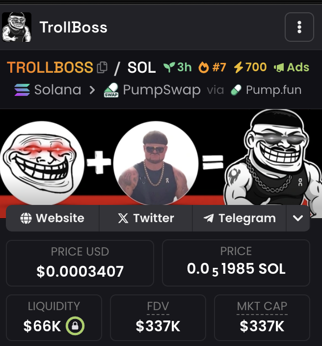 drop your sol Address :
and check your wallet tomorrow 🤝

I found the next 100x gem.

Last time I called $TROLL under 500k market cap.

Many said I was an idiot, calling it just a meme and too expensive...

It did 45x.

Now, I'm giving you #TROLLBOSS at just $400k market cap.