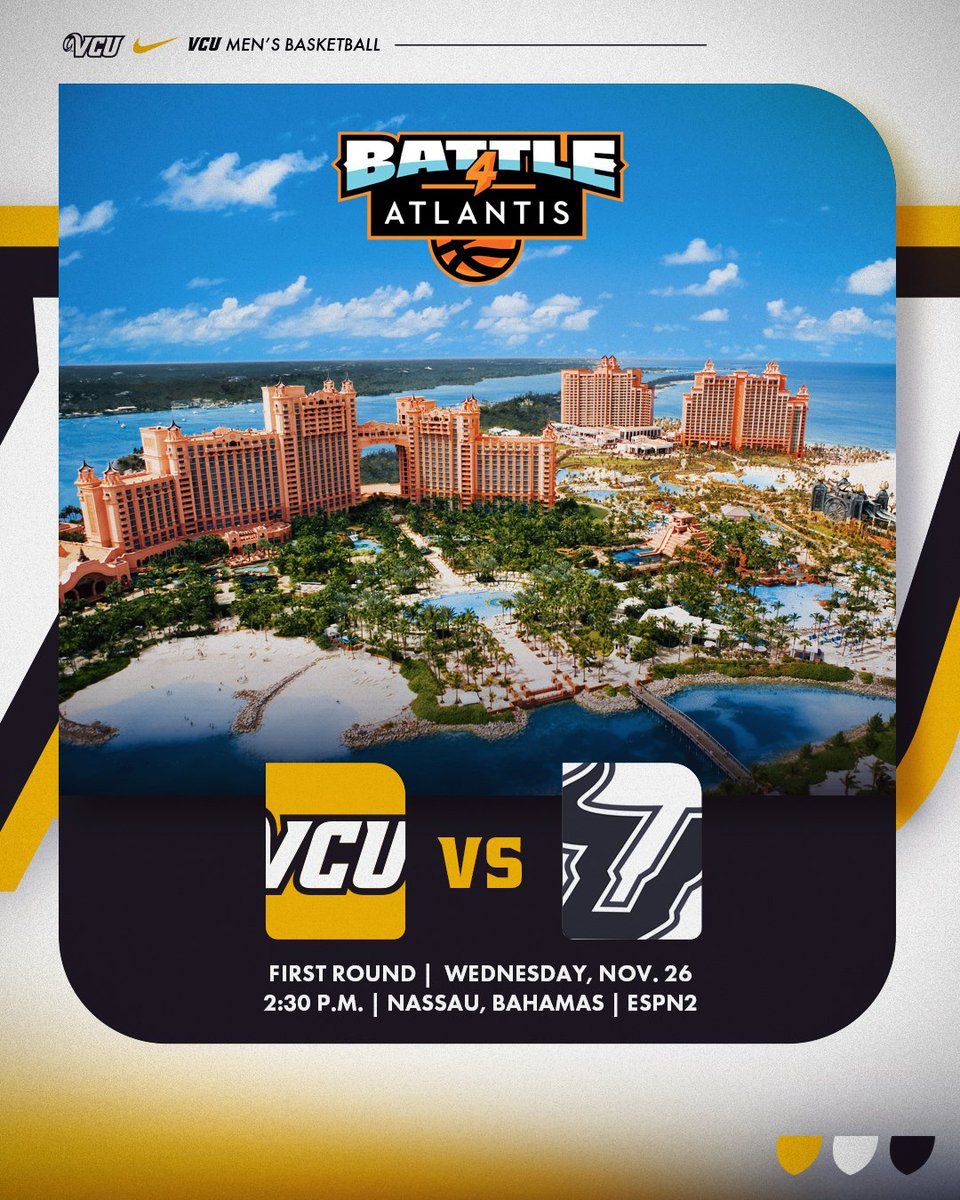 Our first round match-up in the Battle 4 Atlantis has been revealed. We'll take on USF on ESPN2! 

🆚 USF
🗓️ Wednesday, Nov. 26
⏰ 2:30 p.m.
📺 ESPN2

Full bracket 👉 tinyurl.com/28brh9yd

#LetsGoVCU