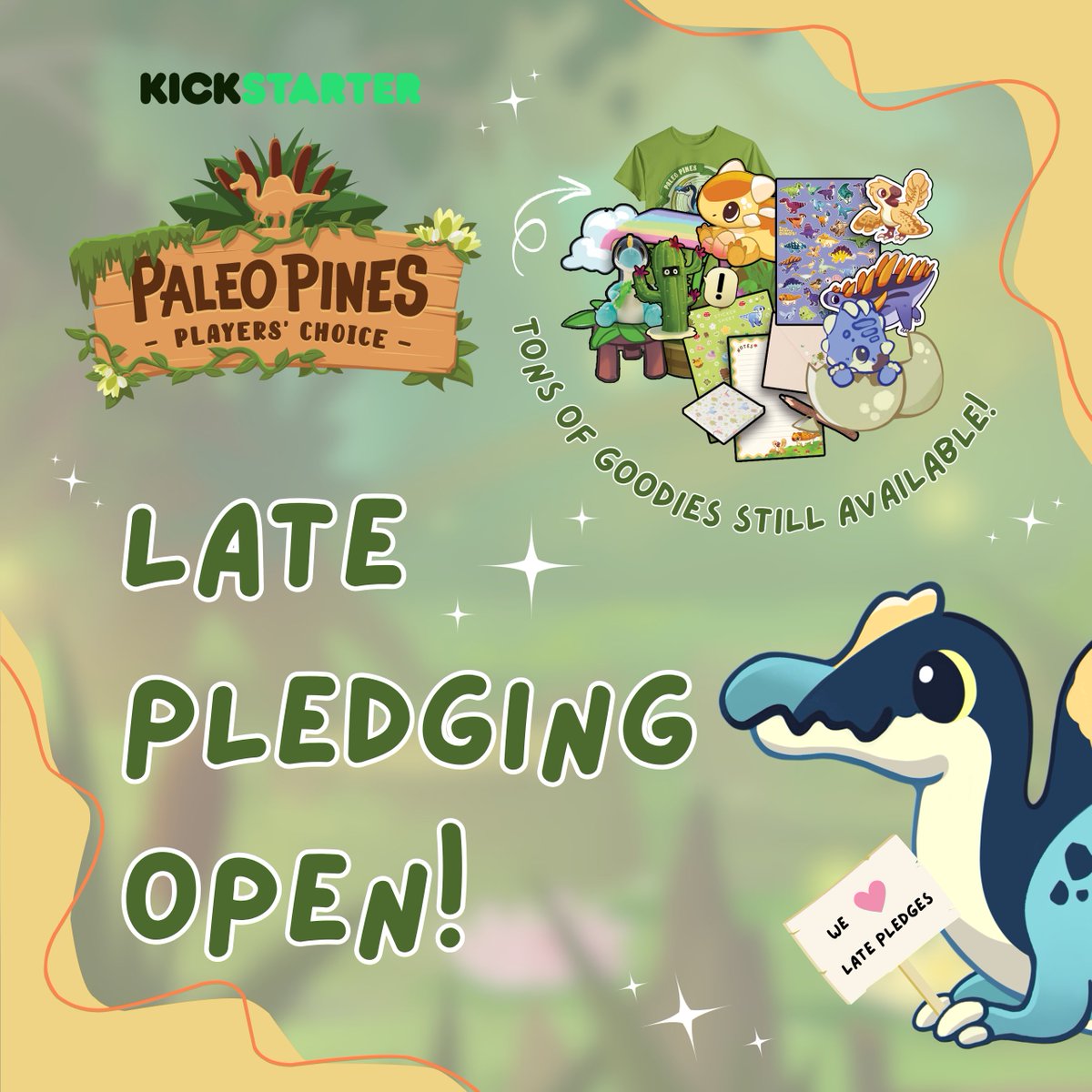 Missed out on our Kickstarter? Well guess what! You haven't missed it! 🥳 We still have our campaign open to accept pledges, which includes all our tiers &amp; add-ons! We have tons of in-game treats, digital goodies &amp; physical rewards to choose from! 💚

🦖  bit.ly/3HlOPzZ
