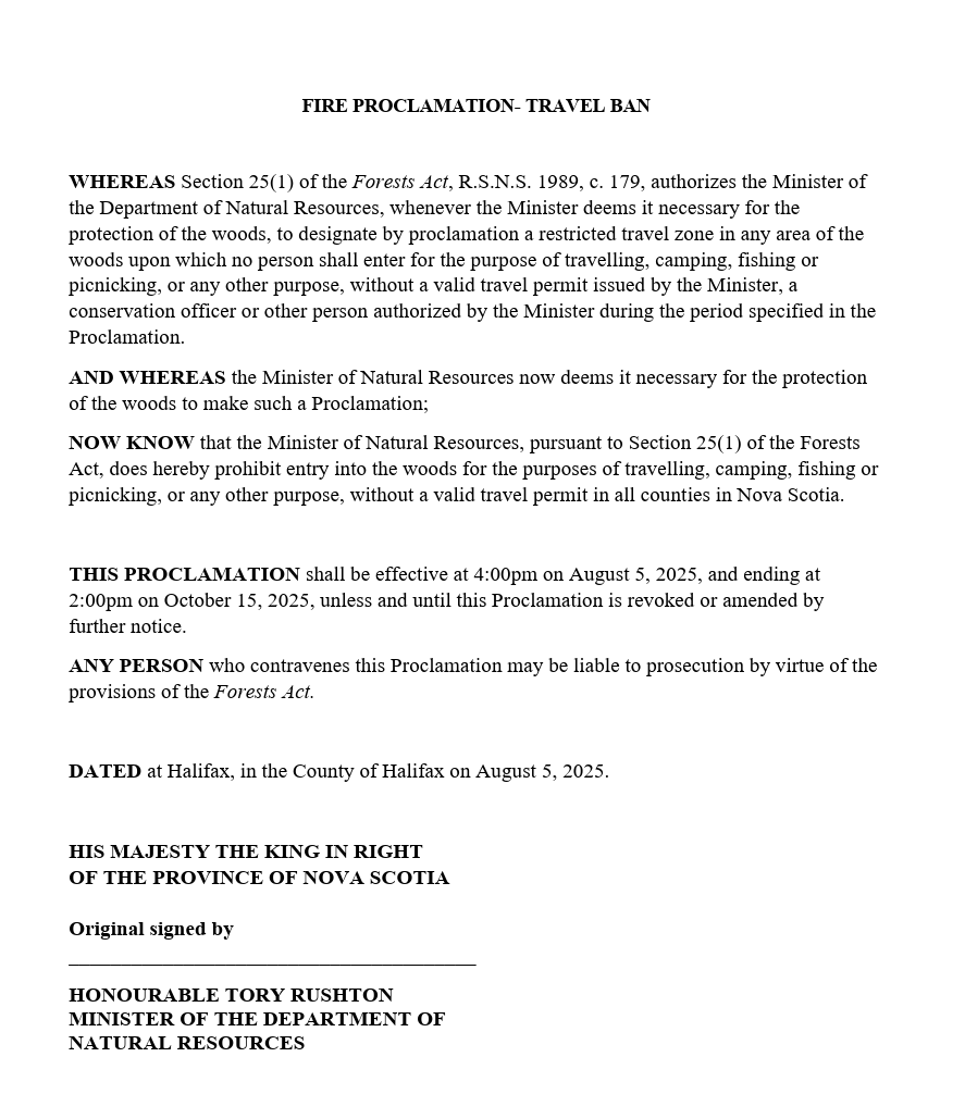 The Nova Scotia source legislation for the new “don’t take a hike” proclamation, is actually more draconian than the gov is letting on: